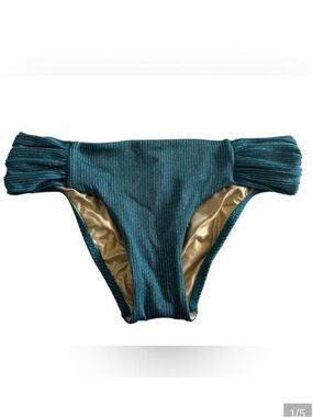 Luli Fama Teal Ribbed Bikini Bottom with Gold Lining